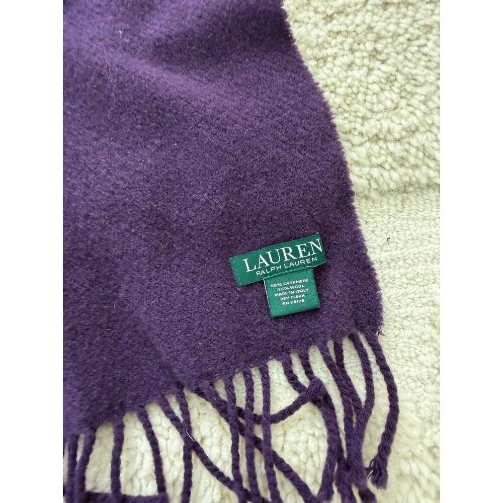 Lauren Ralph Lauren Scarf Purple Fringed 55% Cashmere 45% Wool Made In Italy